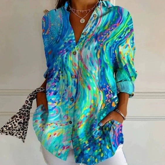 Francine – Printed Collared Long-Sleeve Blouse