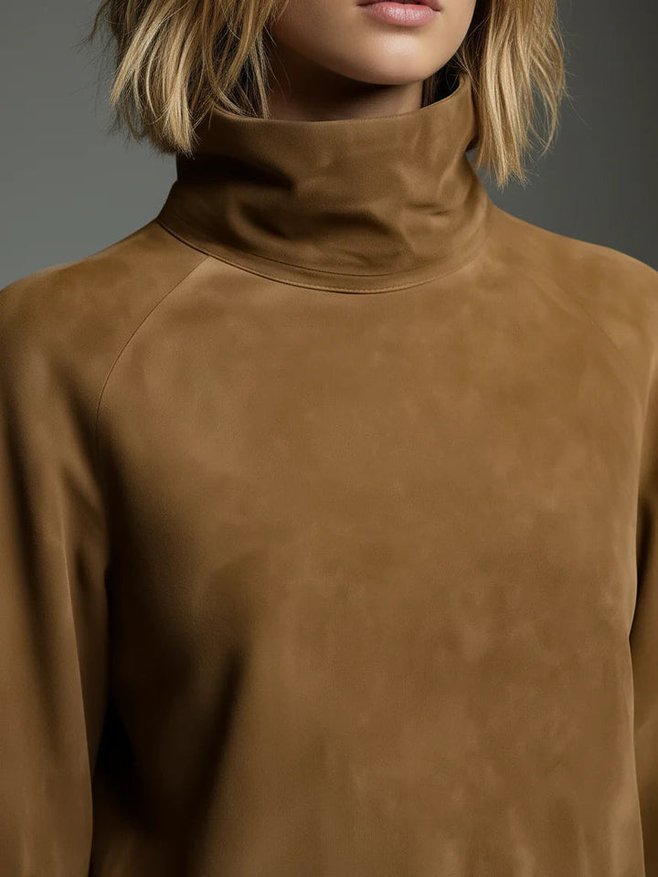 Bibi | Oversized Mini Dress in Suede with High Collar