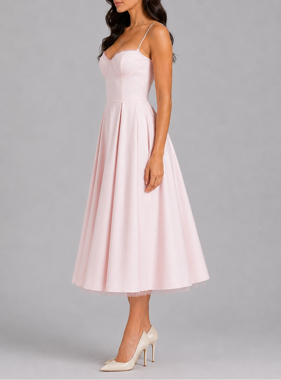 Riley | Corset Midi Dress with Full Skirt