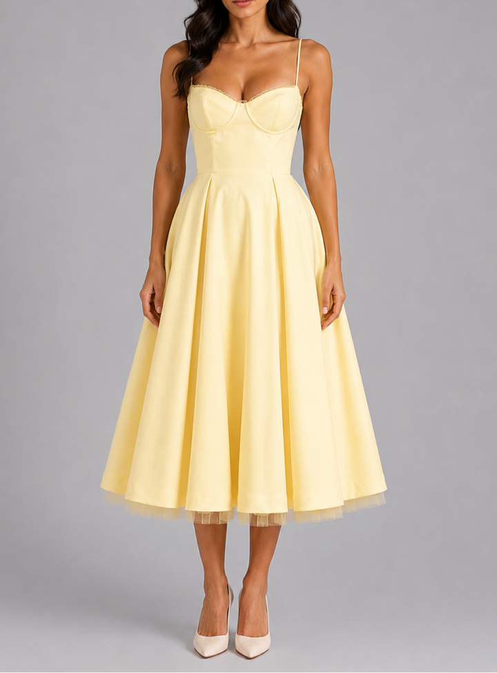 Riley | Corset Midi Dress with Full Skirt