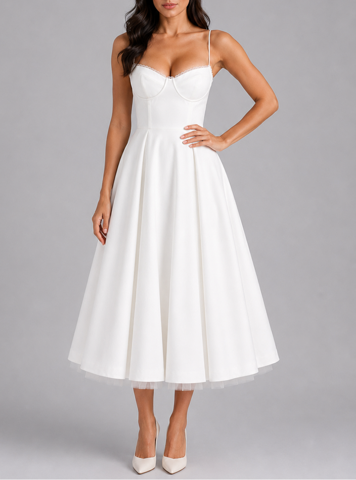 Riley | Corset Midi Dress with Full Skirt