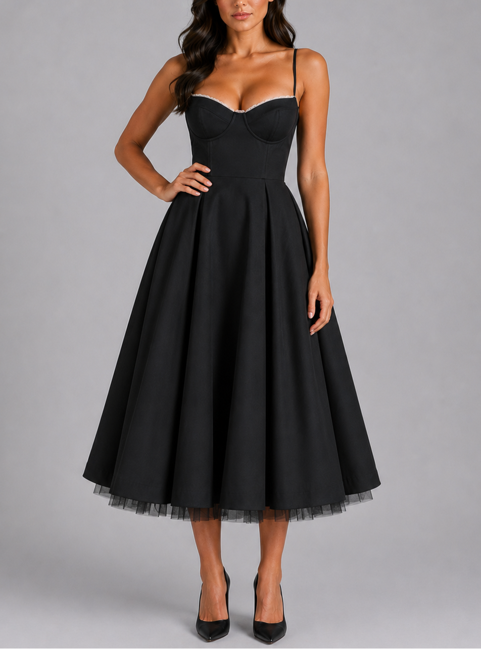 Riley | Corset Midi Dress with Full Skirt