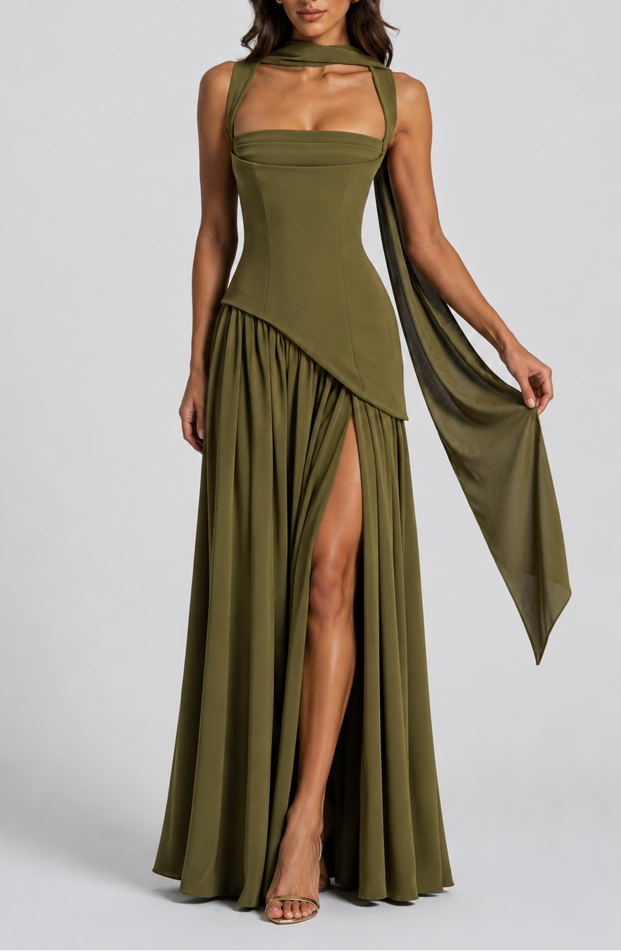 Scarlett | Draped Satin Feel Maxi Dress