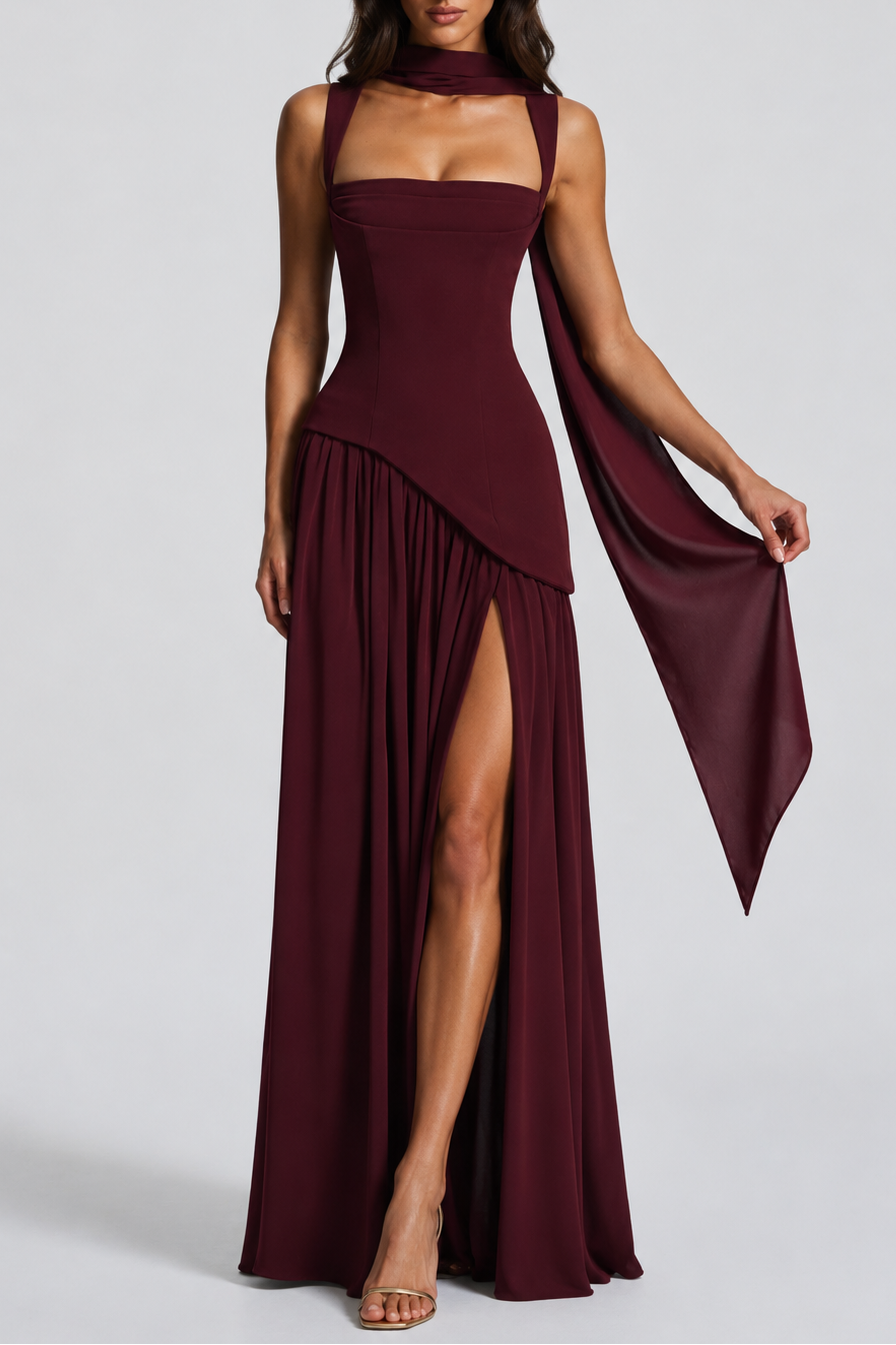 Scarlett | Draped Satin Feel Maxi Dress