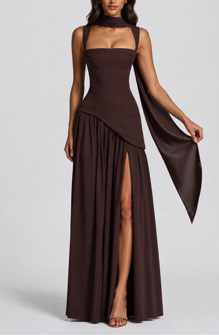 Scarlett | Draped Satin Feel Maxi Dress