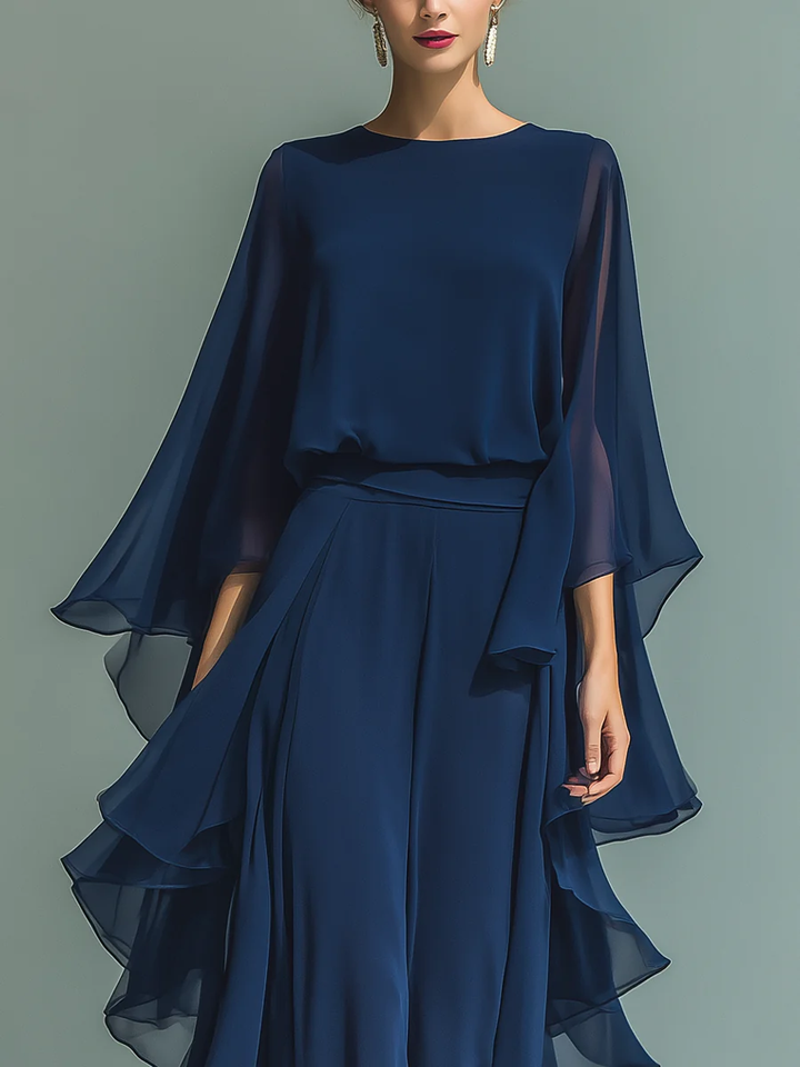 Close-up of deep blue two-piece set&