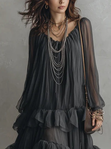 Minerva | Sheer Ruffle Maxi Dress