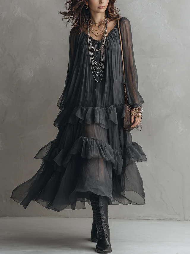 Minerva | Sheer Ruffle Maxi Dress