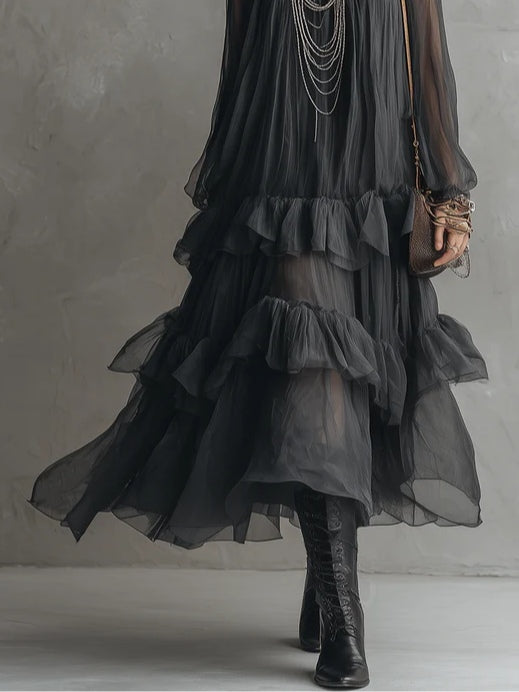 Minerva | Sheer Ruffle Maxi Dress