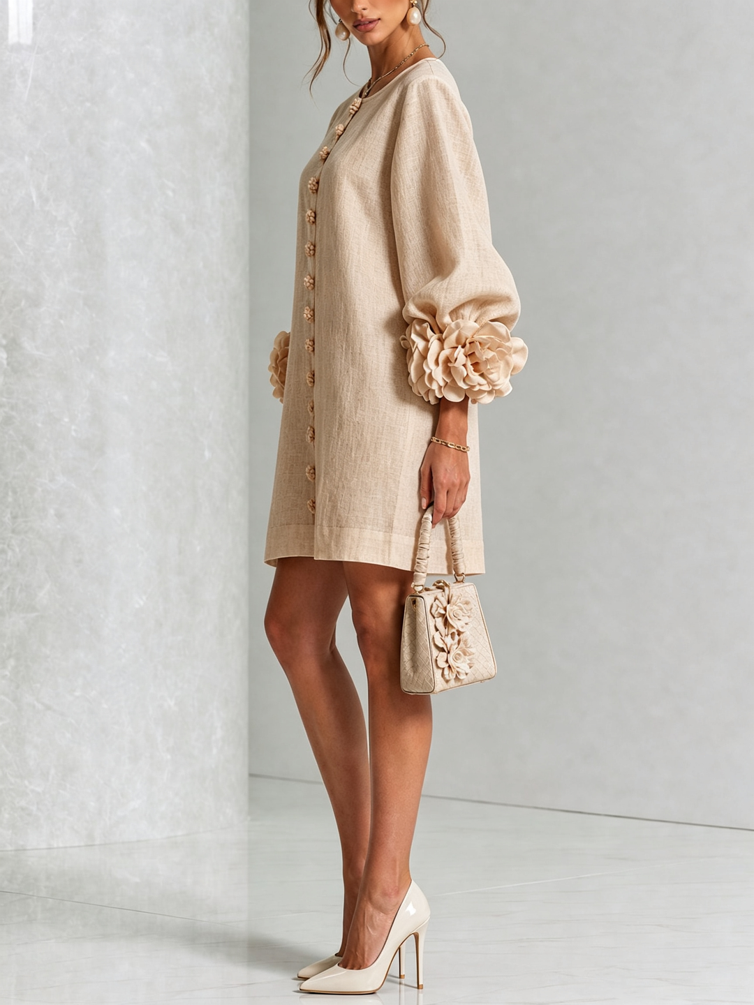 Janice | White Floral Button-down Mini Dress