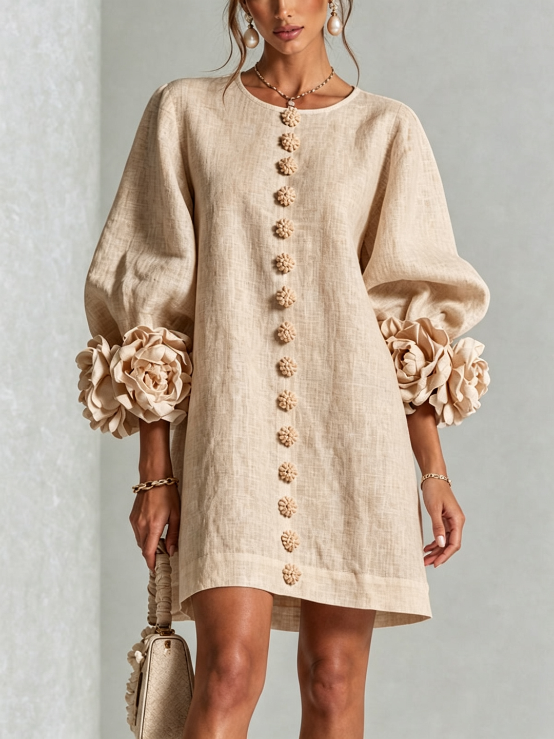 Janice | White Floral Button-down Mini Dress