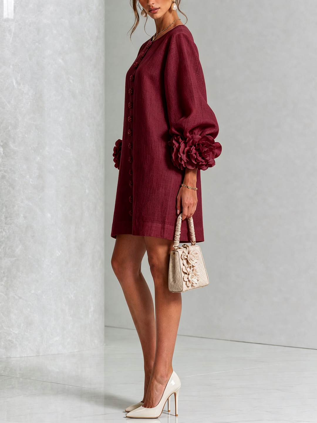 Janice | White Floral Button-down Mini Dress