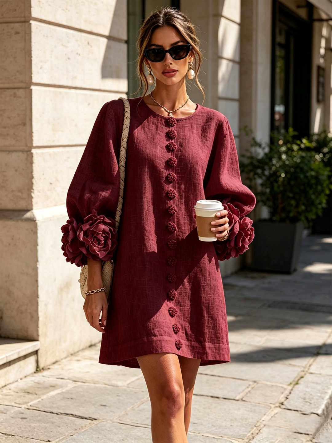 Janice | White Floral Button-down Mini Dress