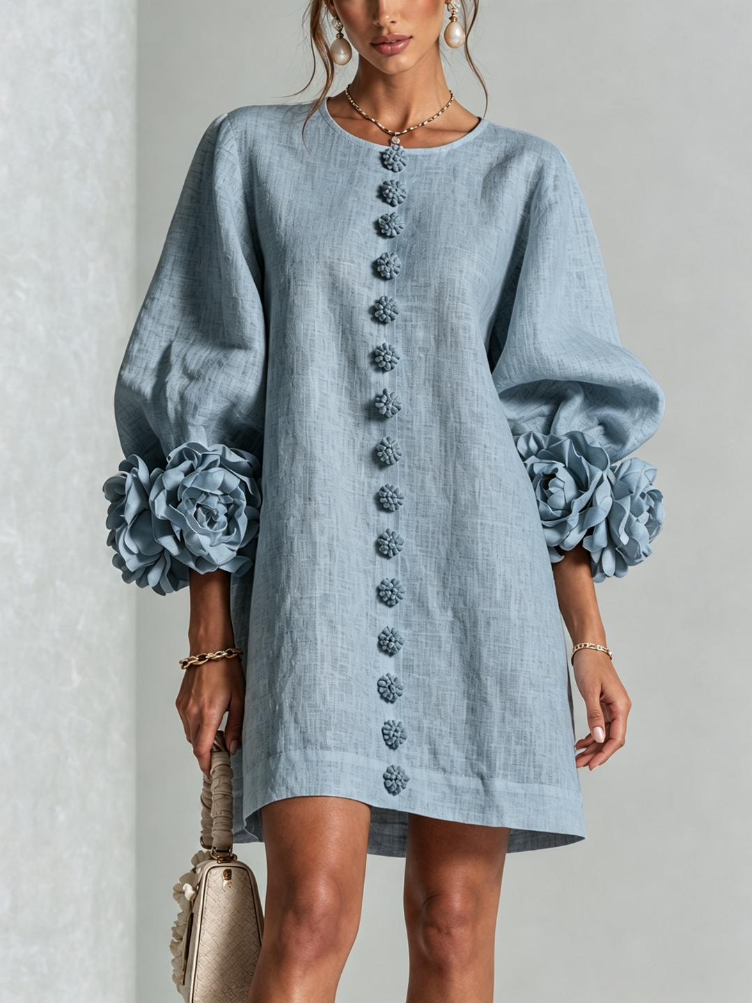 Janice | White Floral Button-down Mini Dress