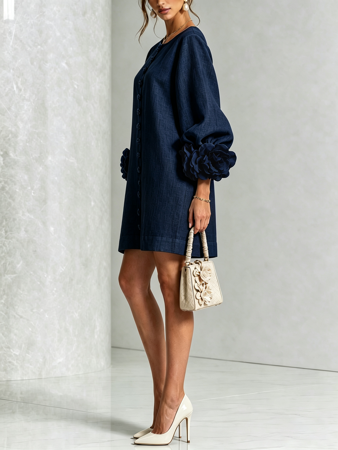 Janice | White Floral Button-down Mini Dress