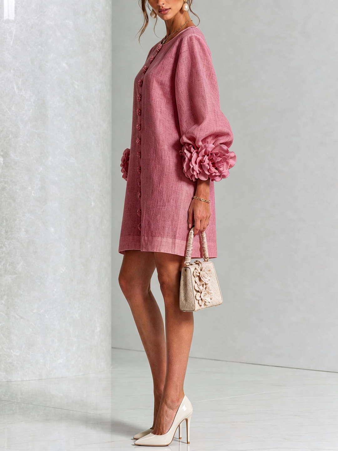Janice | White Floral Button-down Mini Dress