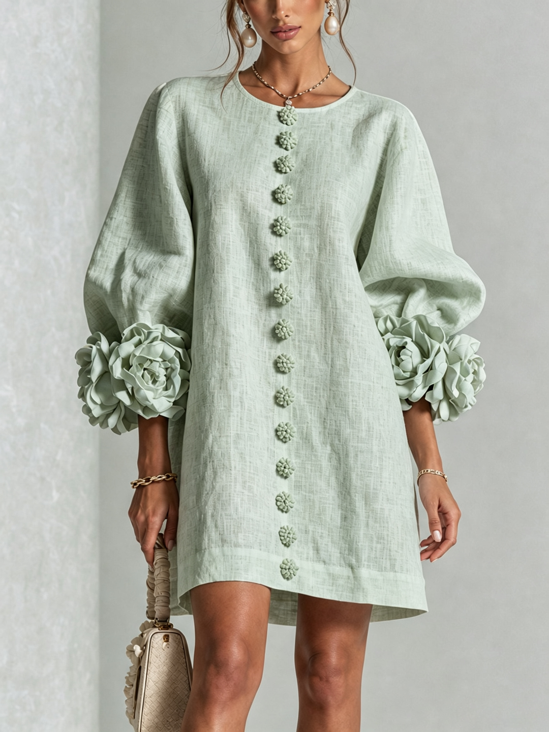 Janice | White Floral Button-down Mini Dress