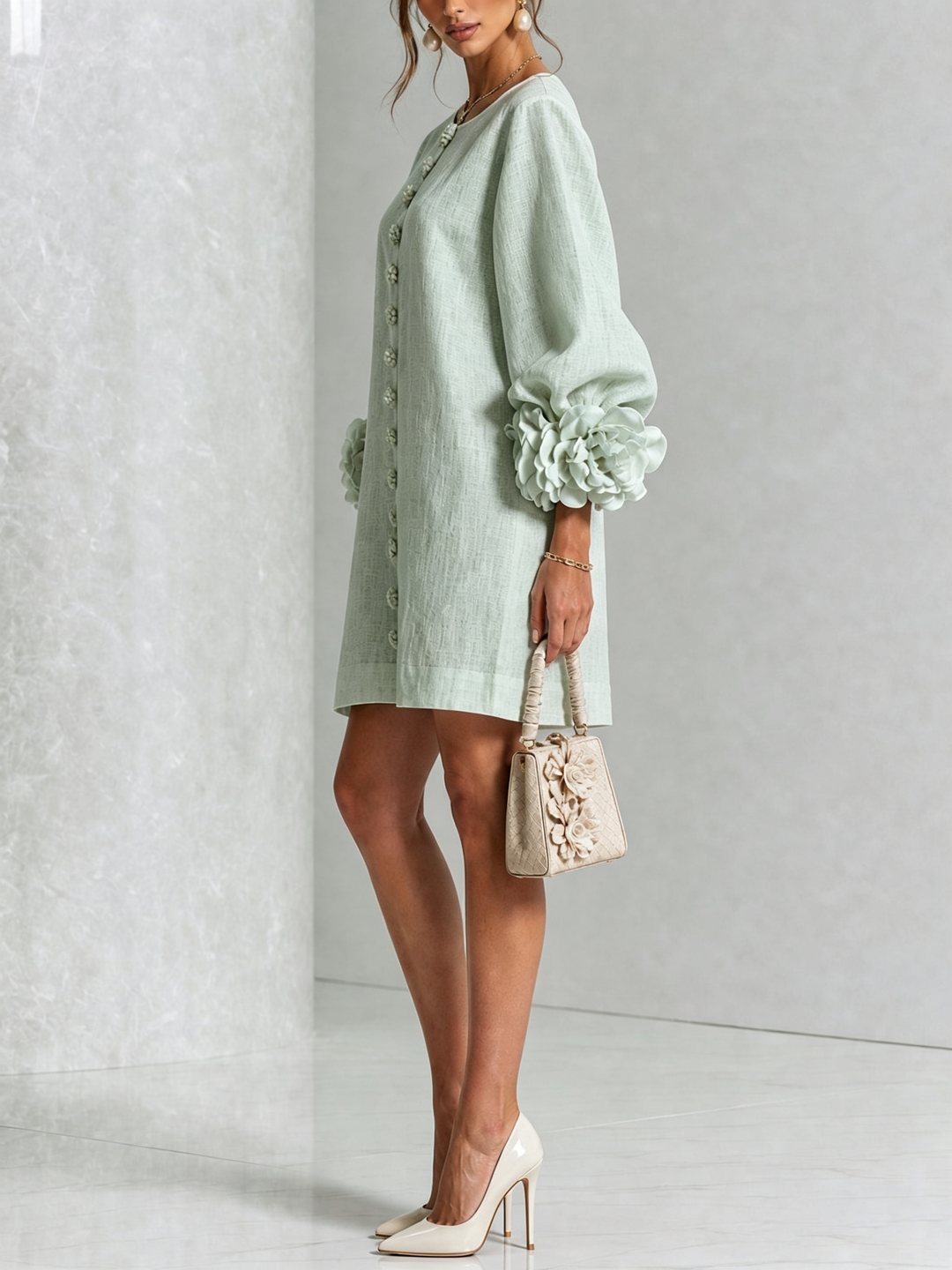 Janice | White Floral Button-down Mini Dress
