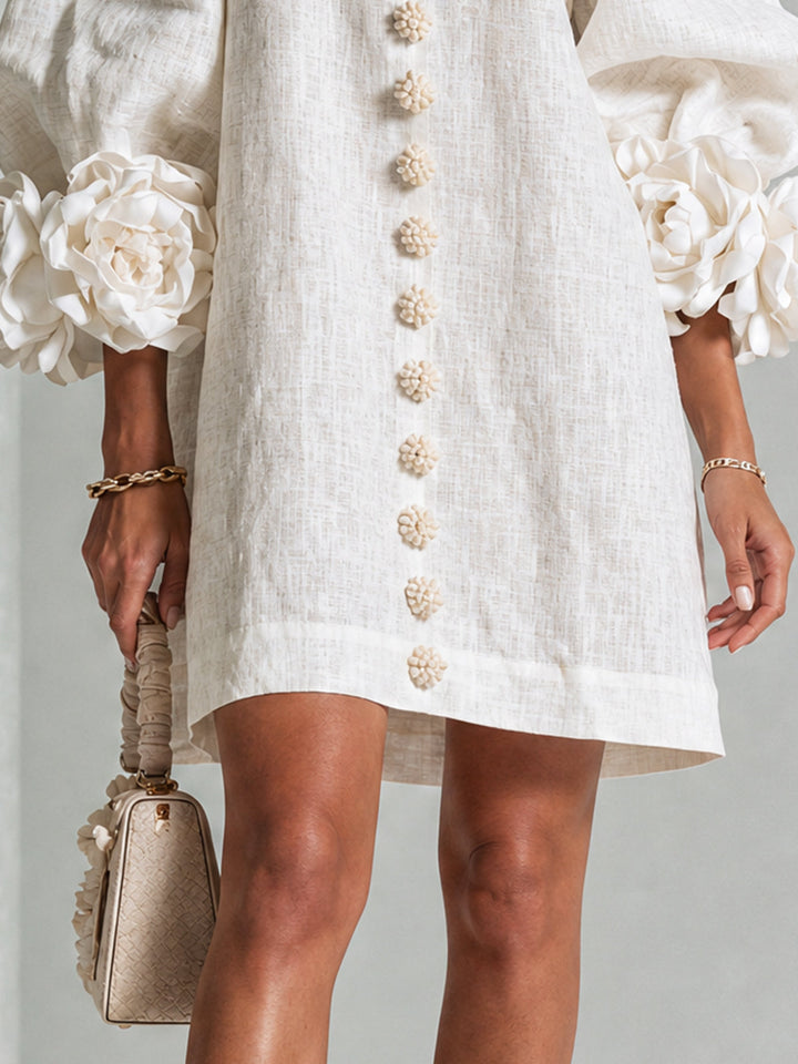 Janice | White Floral Button-down Mini Dress