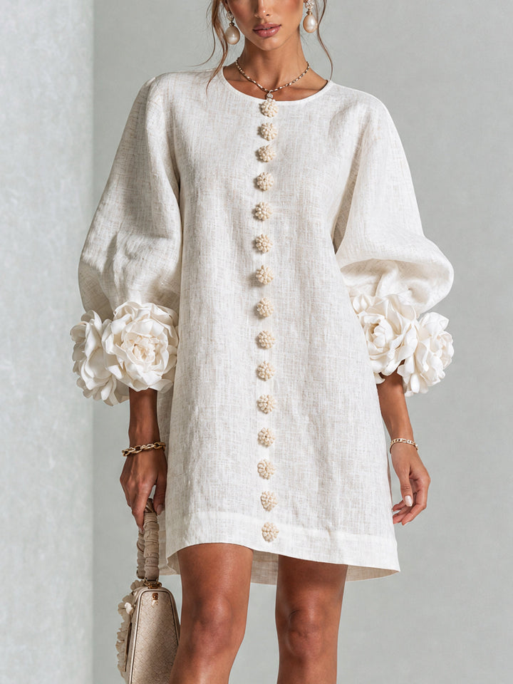 Janice | White Floral Button-down Mini Dress