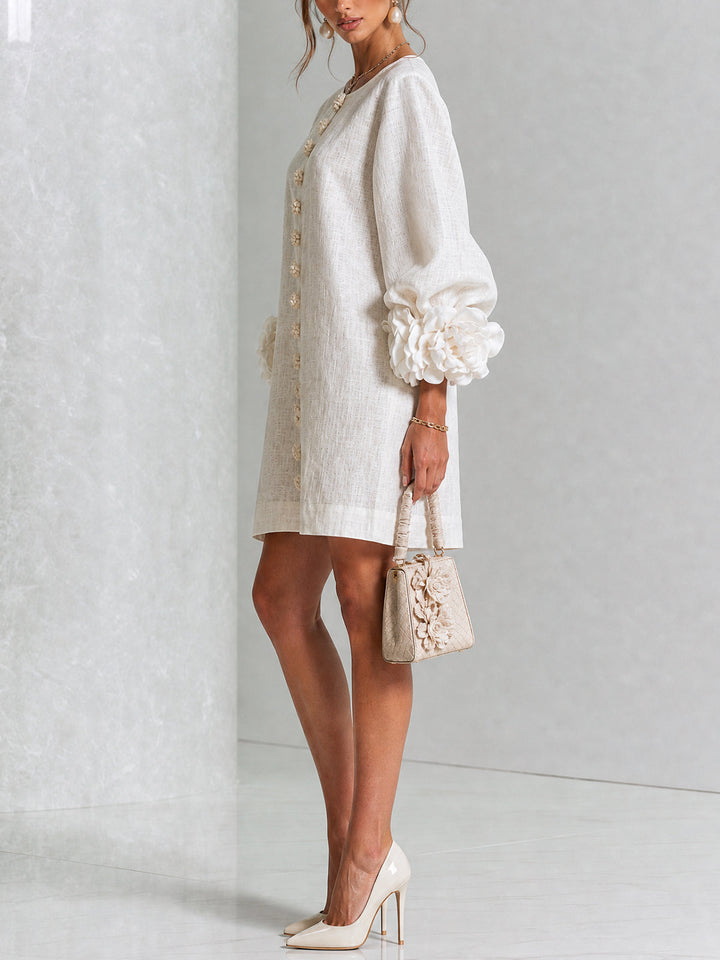 Janice | White Floral Button-down Mini Dress