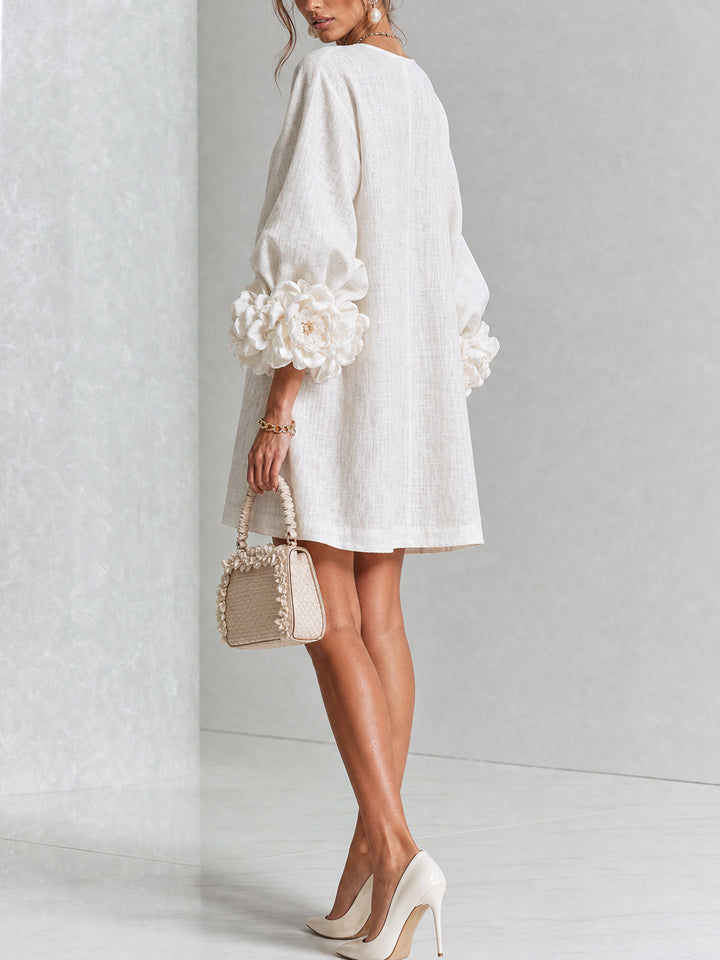 Janice | White Floral Button-down Mini Dress