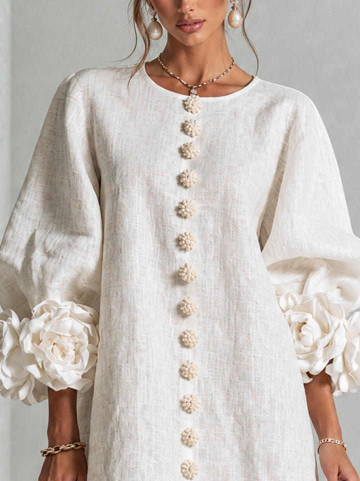Janice | White Floral Button-down Mini Dress