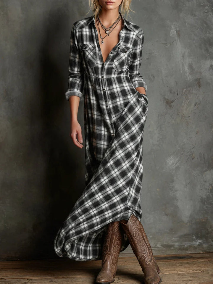 Madison | Gingham Collar Maxi Shirt Dress