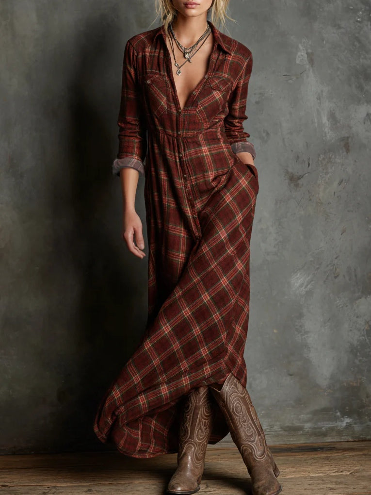Madison | Gingham Collar Maxi Shirt Dress
