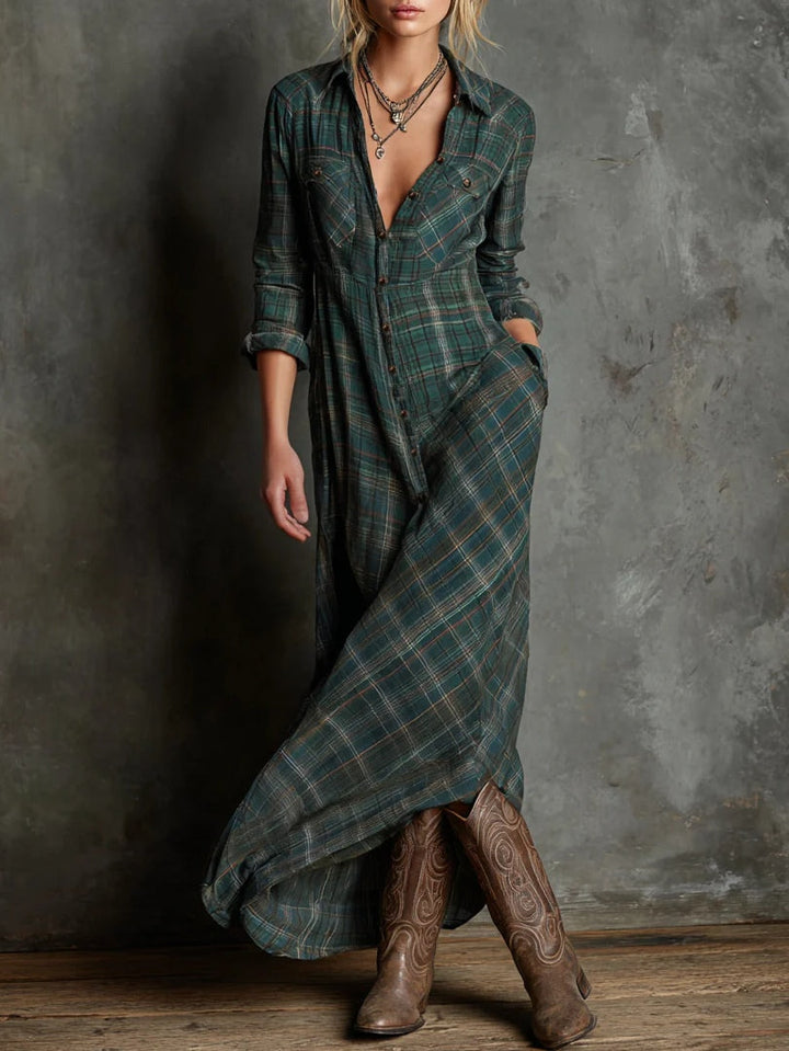 Madison | Gingham Collar Maxi Shirt Dress