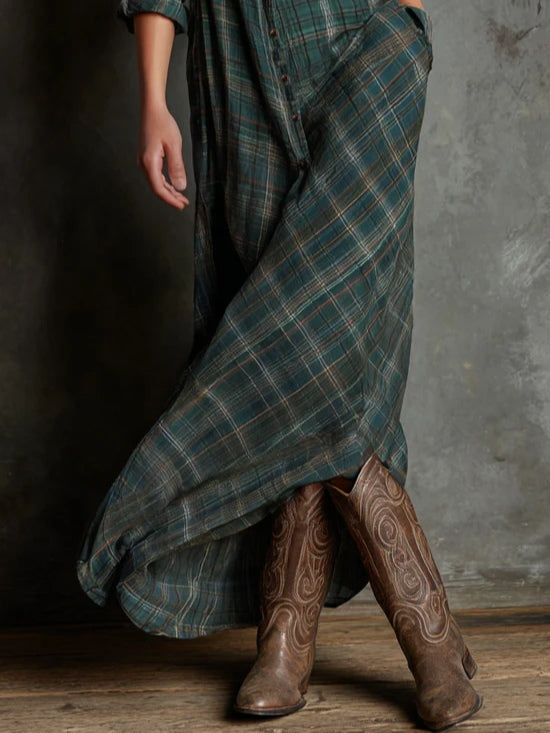 Madison | Gingham Collar Maxi Shirt Dress