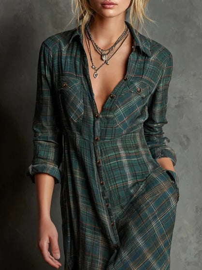 Madison | Gingham Collar Maxi Shirt Dress