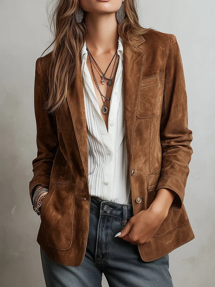 Saundra | Brown Contrast-Stitch Blazer