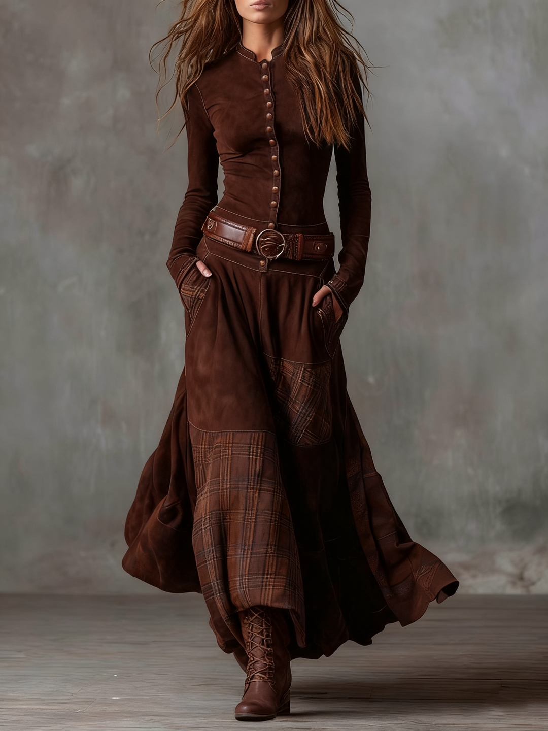 Elise | Maxi Dress in Suede with Belt