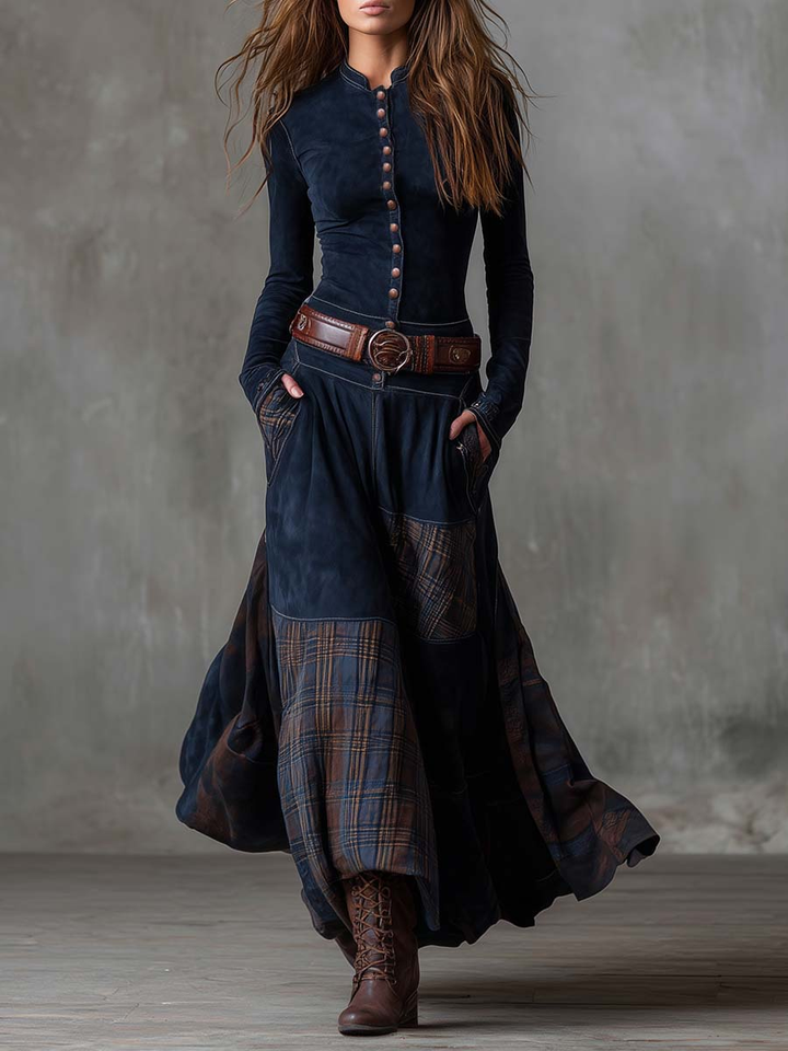 Elise | Maxi Dress in Suede with Belt