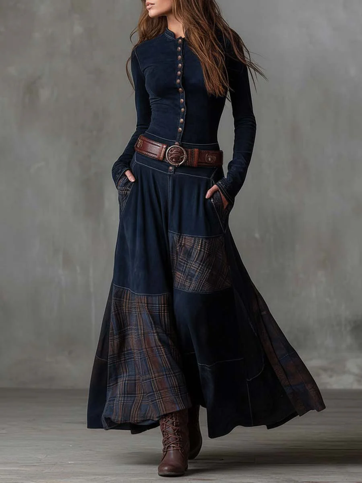 Elise | Maxi Dress in Suede with Belt