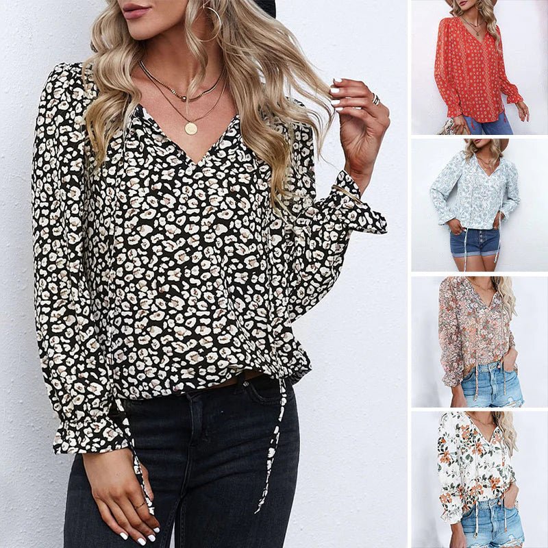 Ria – Floral V-Neck Boho Blouse