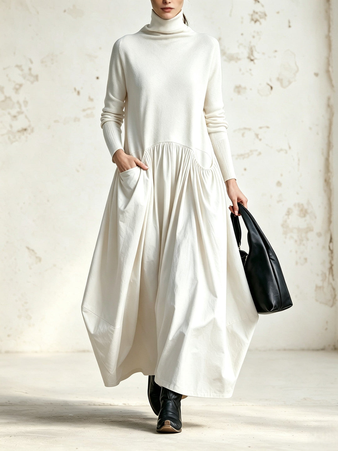 Odette | Oversized Maxi Dress with High Collar