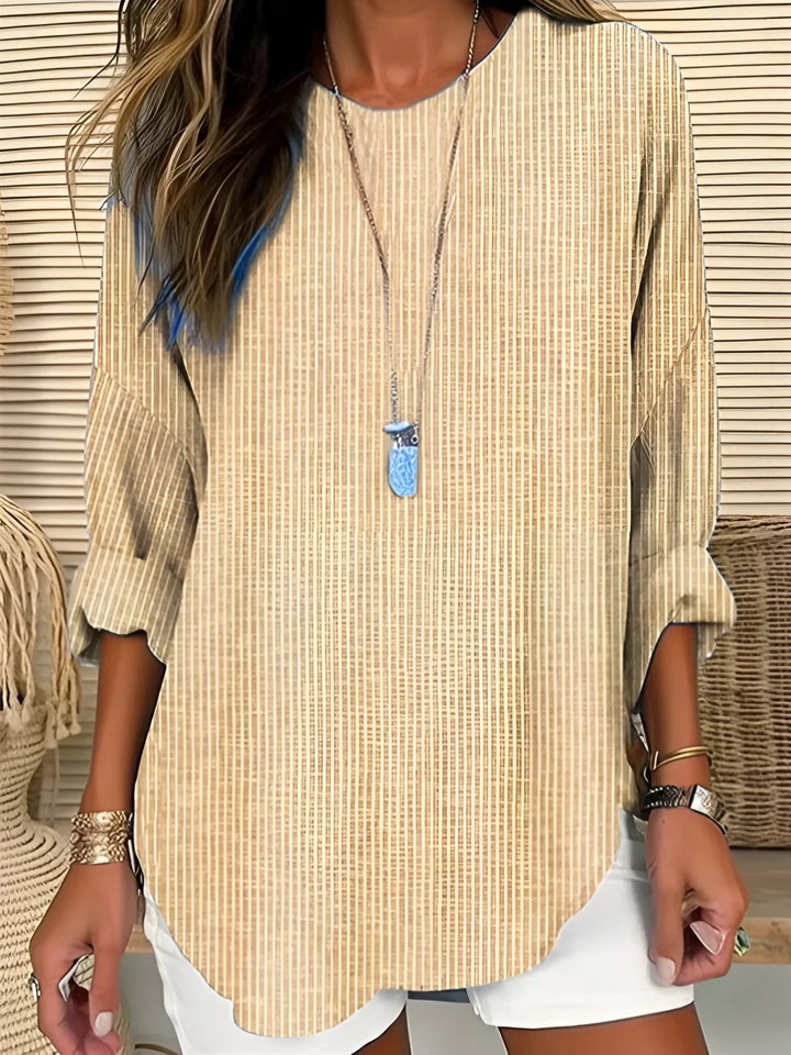 Rhea – Striped Long Sleeve Crew Neck Blouse
