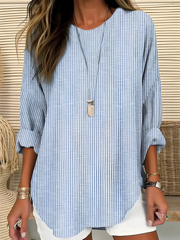 Rhea – Striped Long Sleeve Crew Neck Blouse