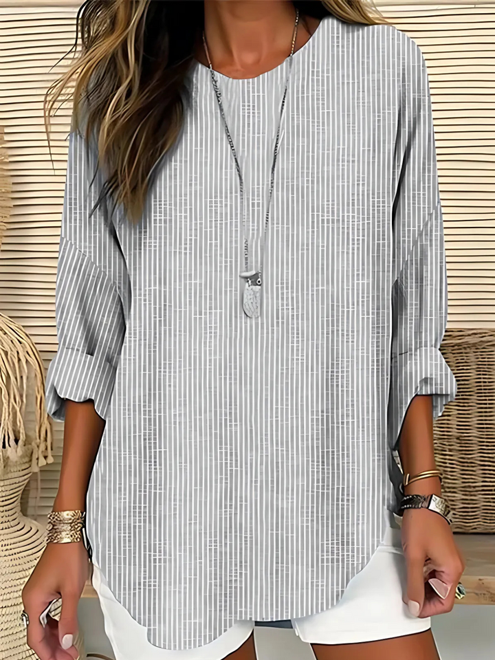 Rhea – Striped Long Sleeve Crew Neck Blouse