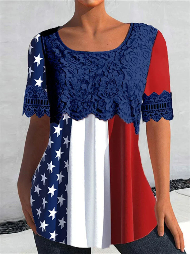 Anie – Lace Graphic Tee with Round Neck