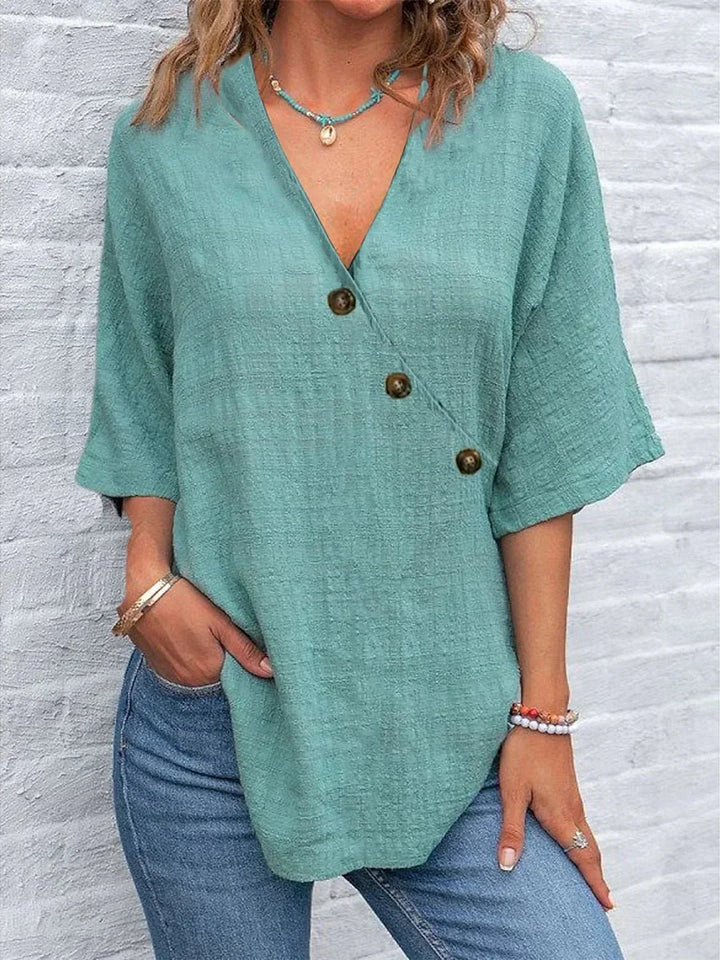 Zele – V-Neck Long Sleeve Top with Cuff Detail