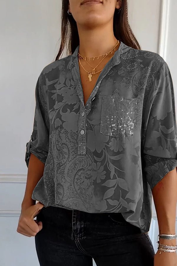 Pauline – Sequin Top with Lapel Neckline