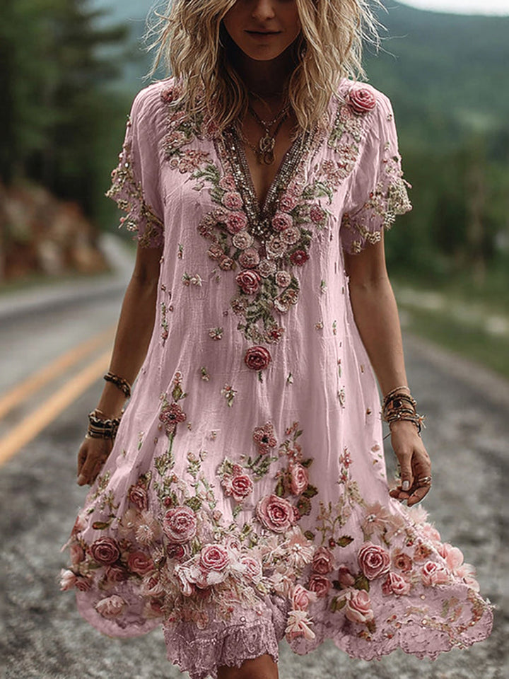 RUBY | BLOSSOM EMBROIDERED V-NECK DRESS