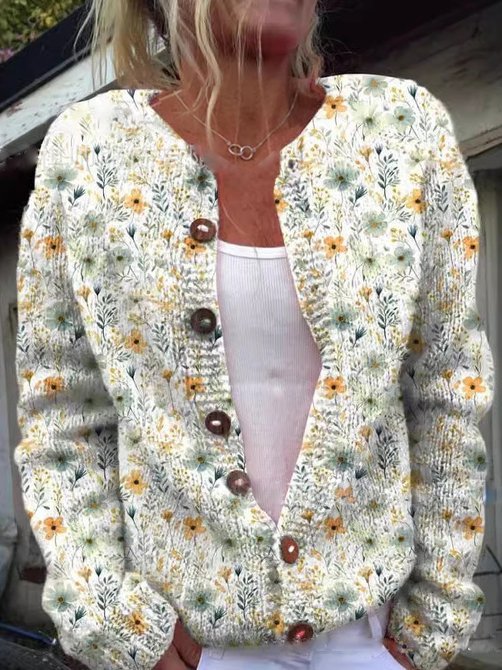 Liezel – Floral Cardigan with Button-Down Front