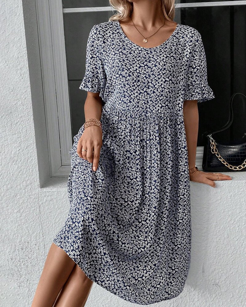 Anne – Floral Midi Dress with Short Sleeves
