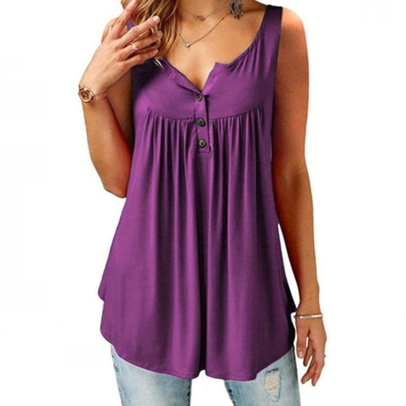 Jilla – Sleeveless V-Neck Button Tank
