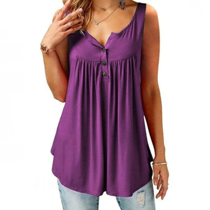 Jilla – Sleeveless V-Neck Button Tank
