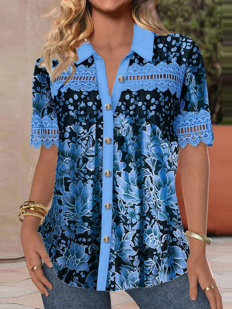 Trina – Lace Graphic Top with V-Neck